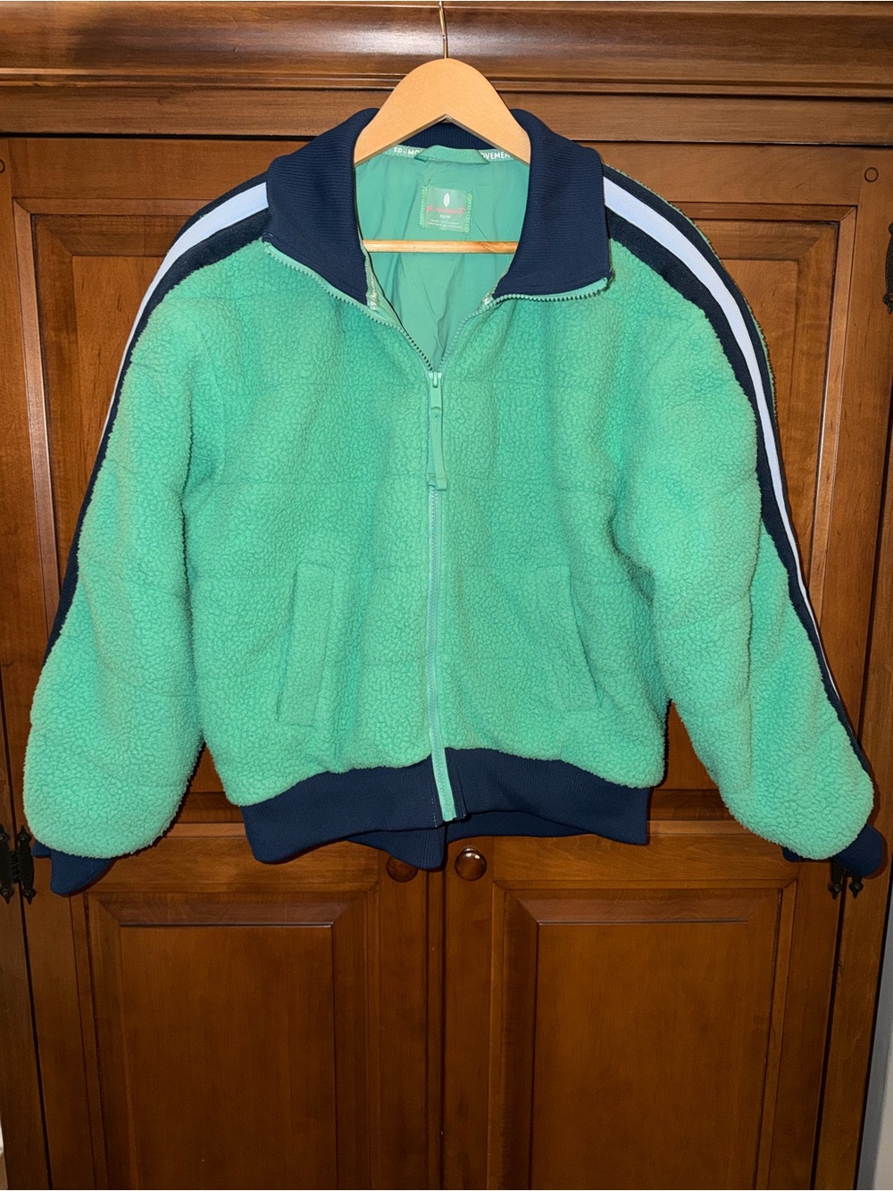 FP Movement Sherpa Scrunchie Pippa Bomber Jacket Green Navy XS